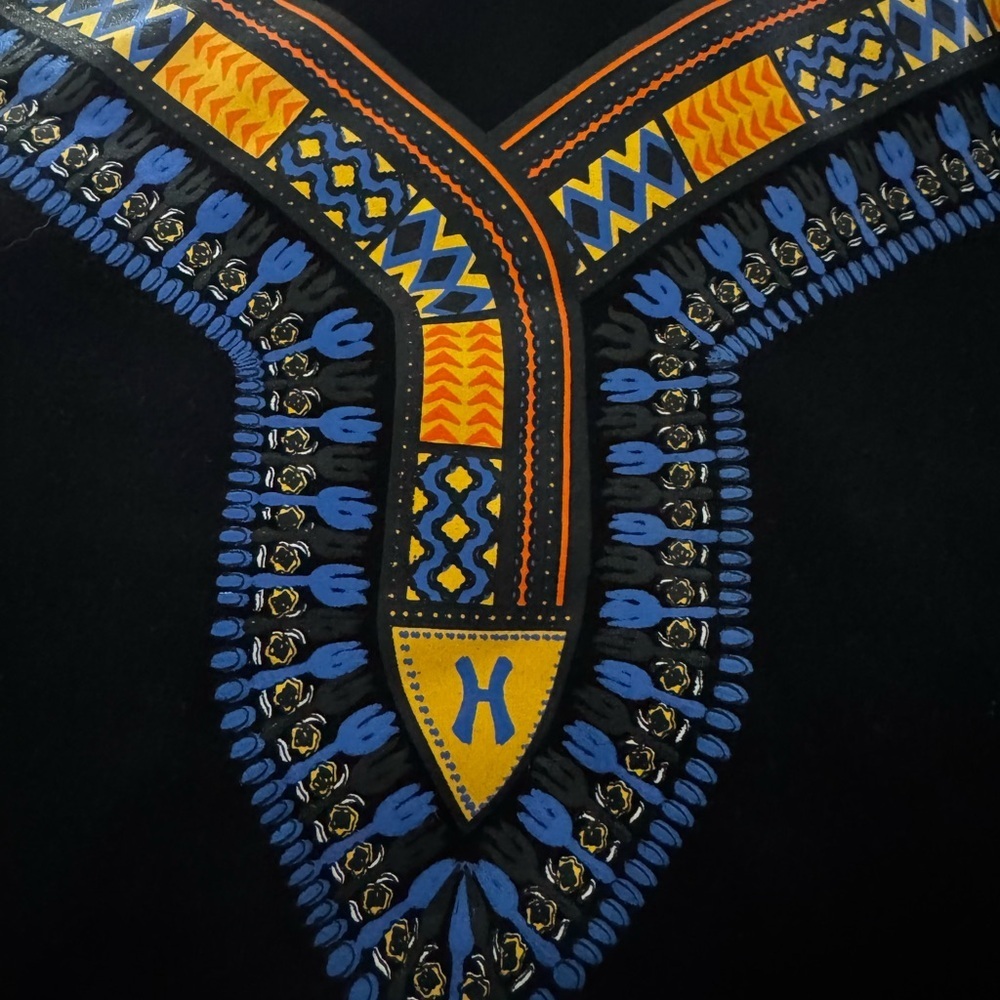 Stylish Black and Blue Men's Hoodie with Yellow tribal Accents Small - Picture 7 of 10